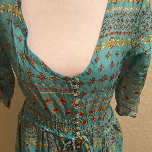 Guadalupe Size M Monaco Midi Dress Turquoise Bohemian Coastal Mediterranean NWT - Picture 3 of 14